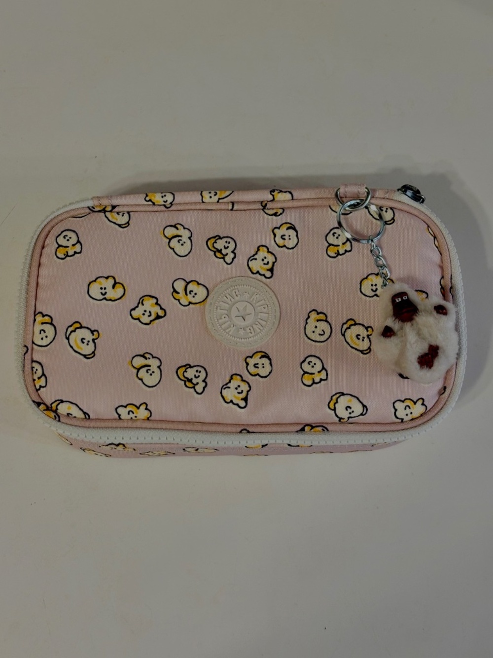 Kipling 100 Pens Pencil Case Nylon Hard Shell Popcorn Pouch w/ Keychain Lilac